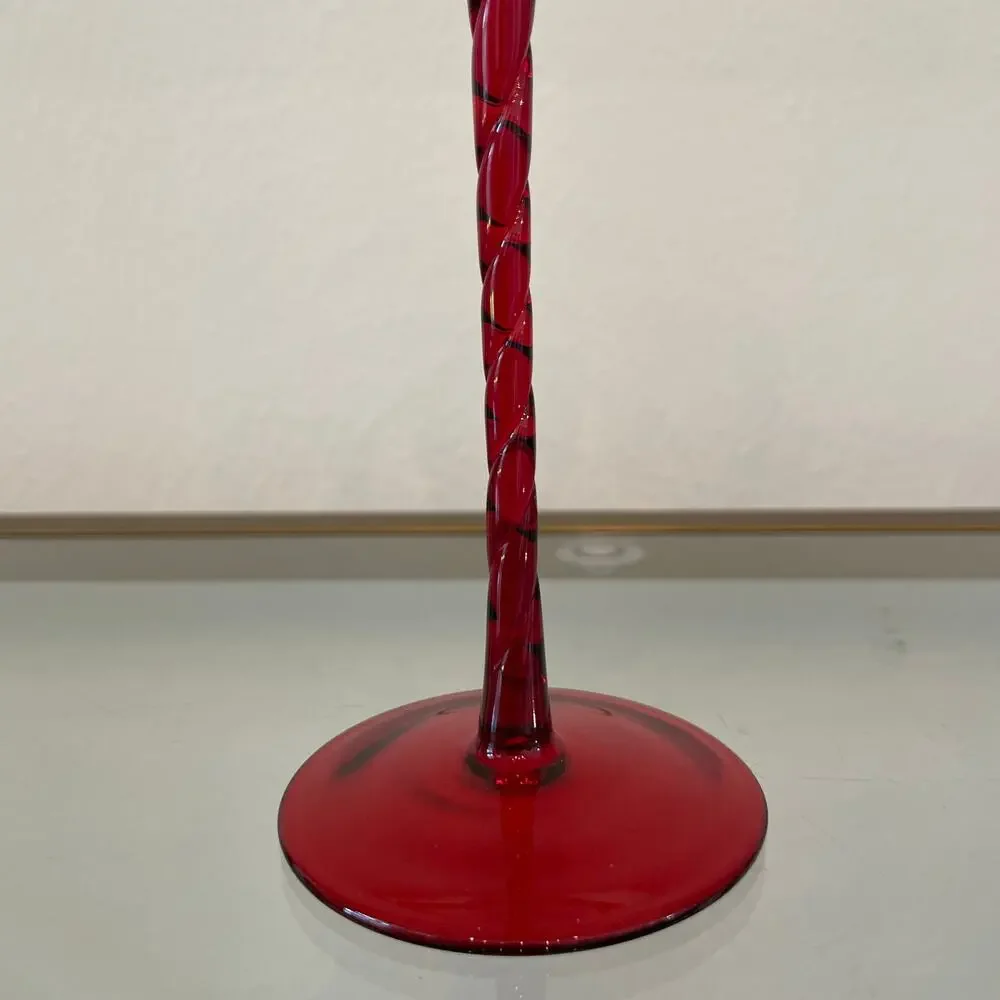 Set of 2 Coupe Martini Glasses with Ruby Red Textured Long Stem NEW